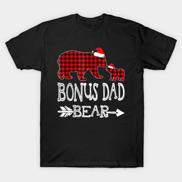 Bonus Dad Bear Red Plaid Buffalo Arrow Christmas Pajama T-Shirt by Mitsue Kersting